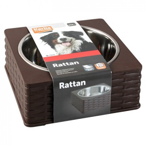 Voer-drinkbak, rattan met uitneembare RVS kom, inhoud 850ml.